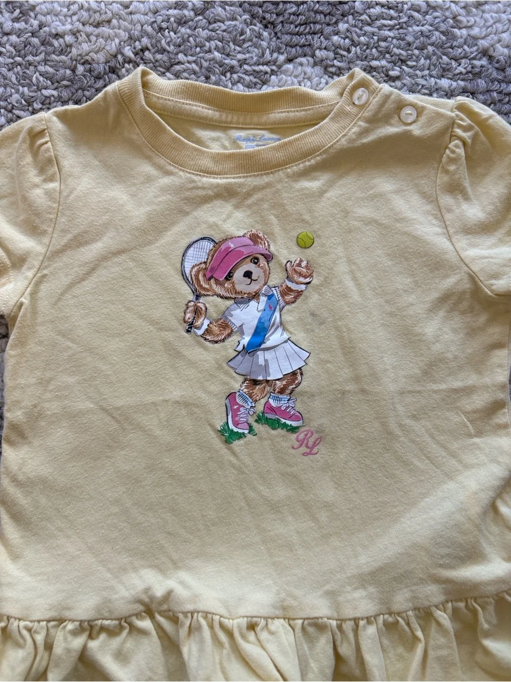 RALPH LAUREN TENNIS POLO BEAR YELLOW COTTON JERSEY PEPLUM TEE BABY 24m